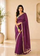 Royal Wine Mul Cotton Saree with Zari Work