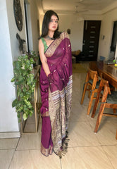 Anuragini Wine Bengal Handloom Baluchuri Saree