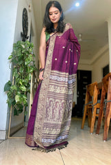 Anuragini Wine Bengal Handloom Baluchuri Saree