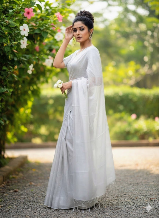 Chandrika – Soft Silver Handloom Tissue Saree