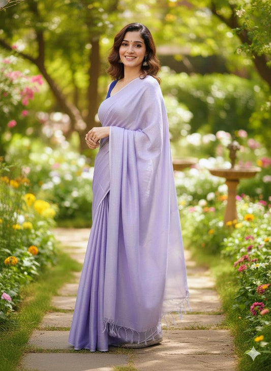 Lavanya – Soft Lavender Handloom Tissue Saree