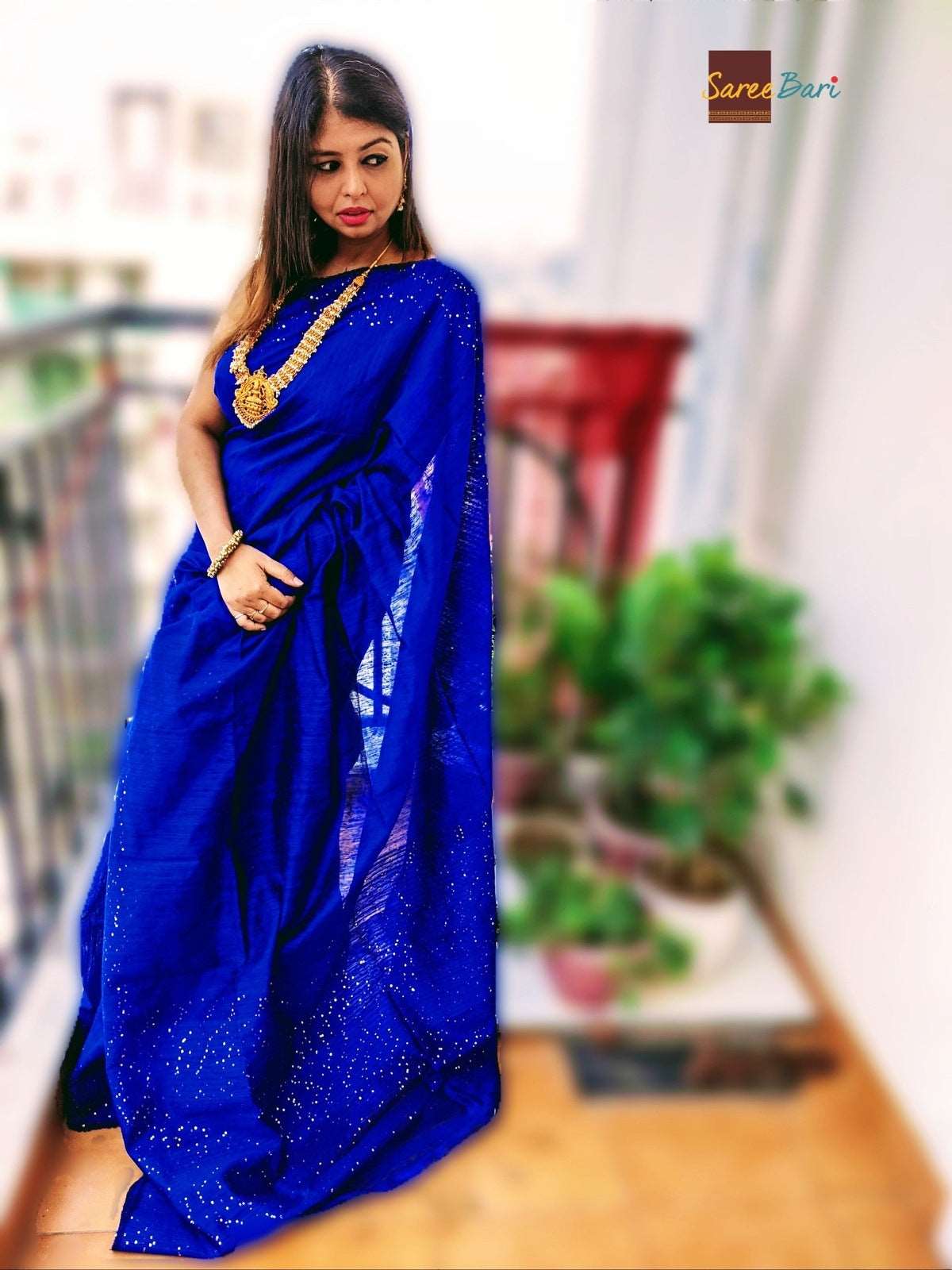 Blue Sapphire Sequence Matka Silk Saree