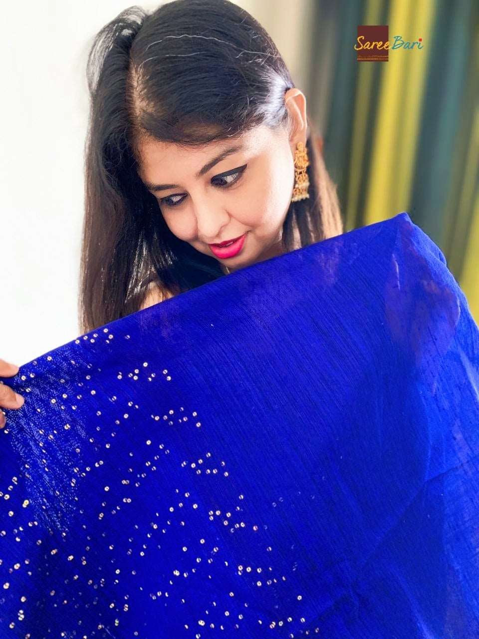 Blue Sapphire Sequence Matka Silk Saree