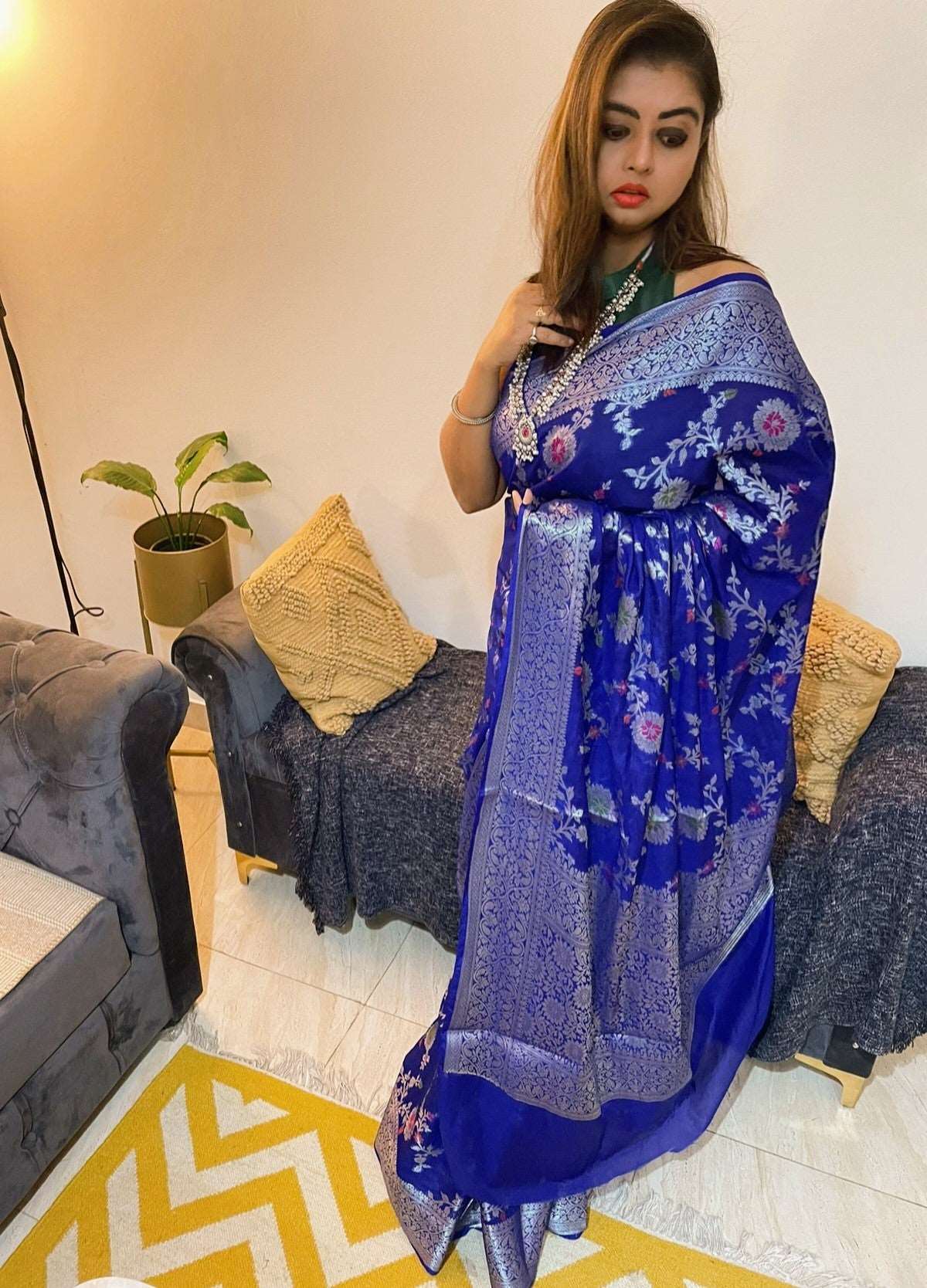 Royal Blue Sapphire Banarasi Semi-Georgette Saree