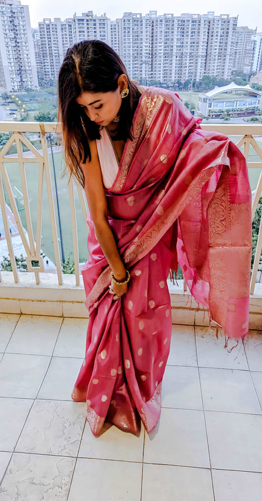 Blush Bloom Munga Silk Banarasi Saree