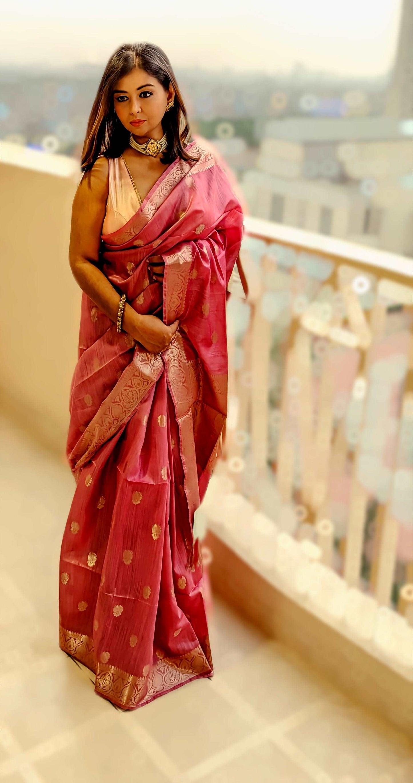 Blush Bloom Munga Silk Banarasi Saree