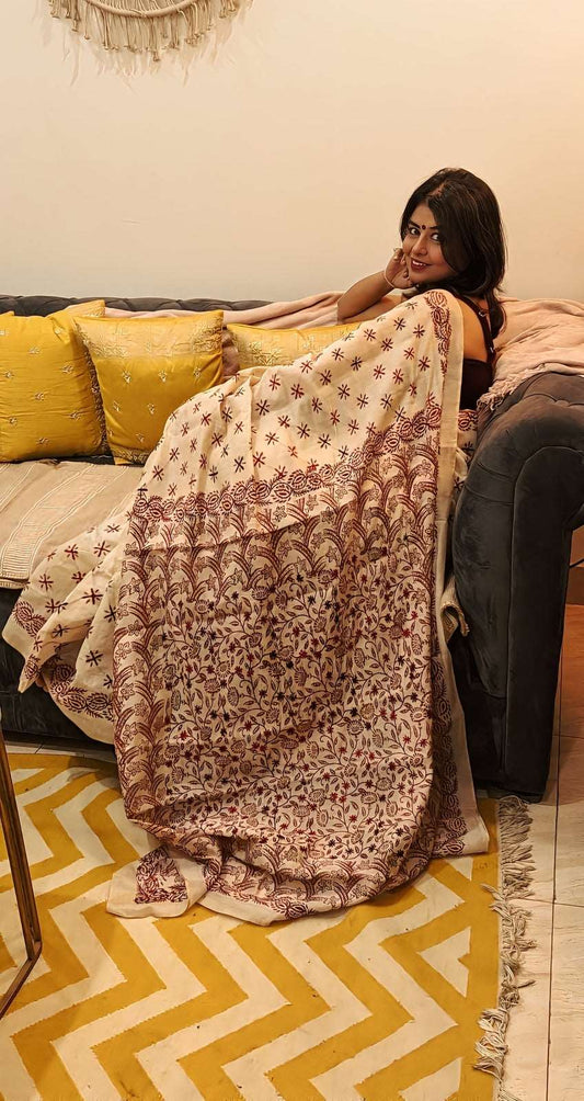 Whispering Elegance Kantha Saree