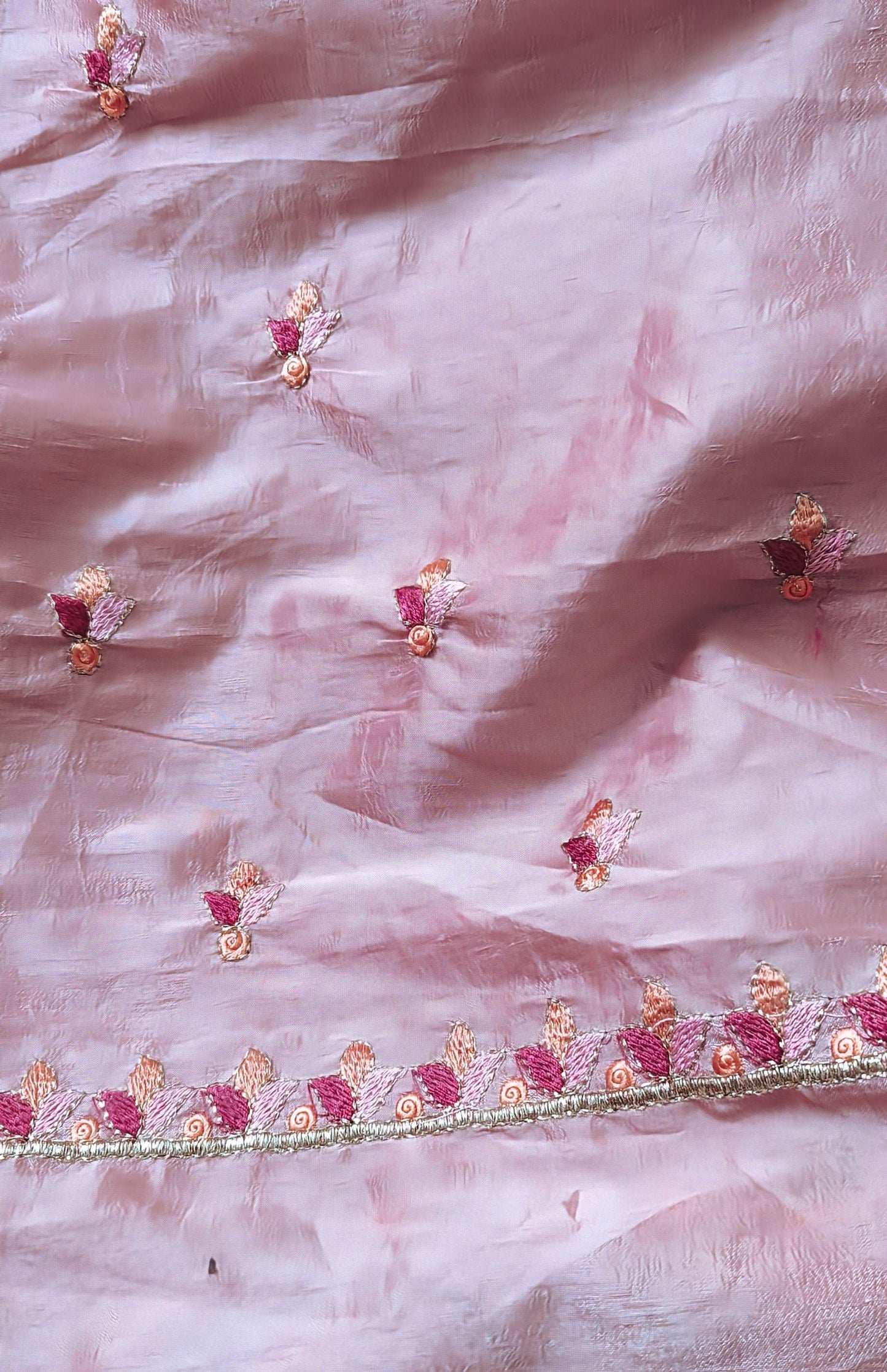 Intricate Pastel Pink Tussar Parsi Saree