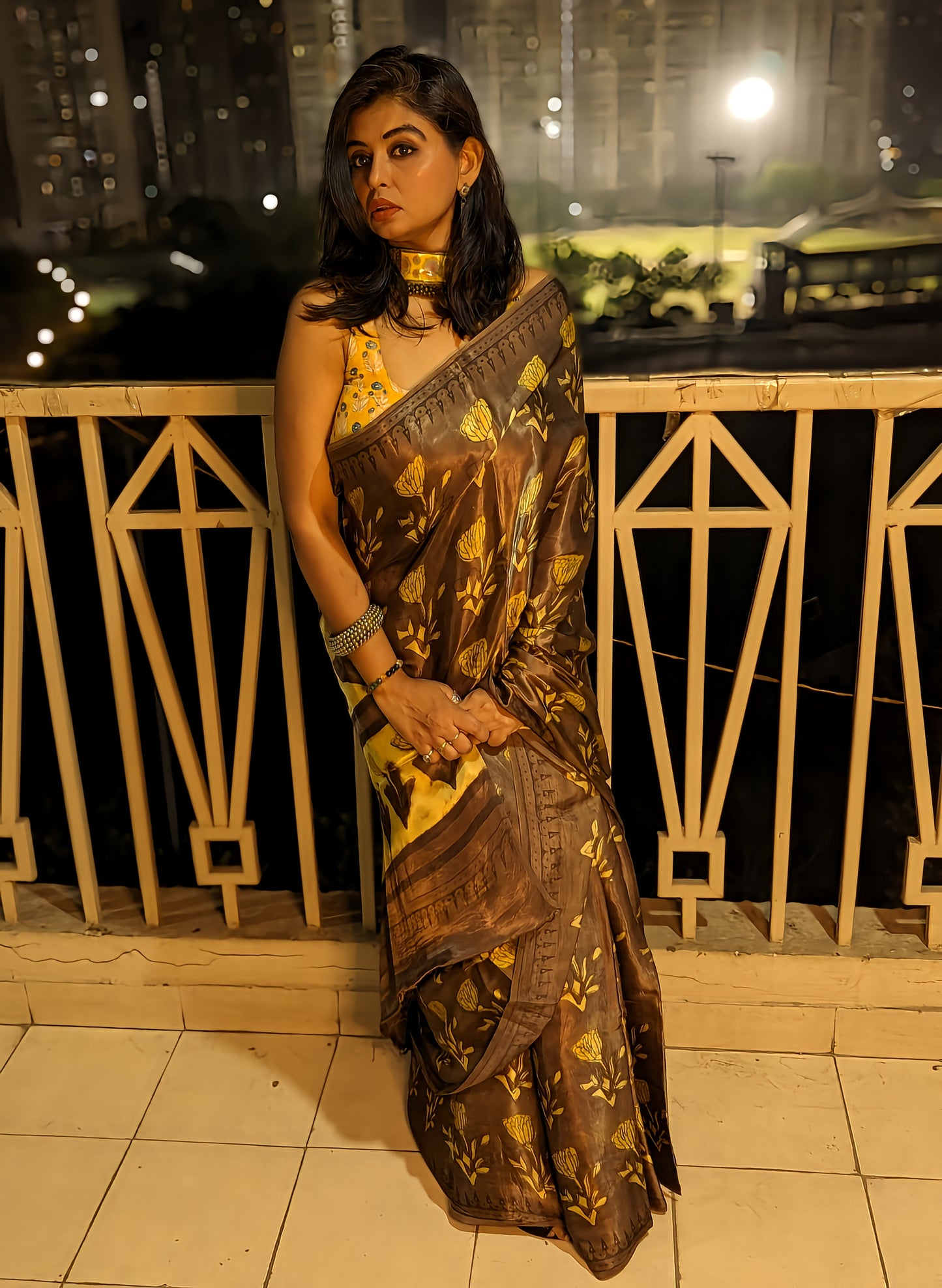 Sunset Elegance Ajrakh Handblock Modal Silk Saree