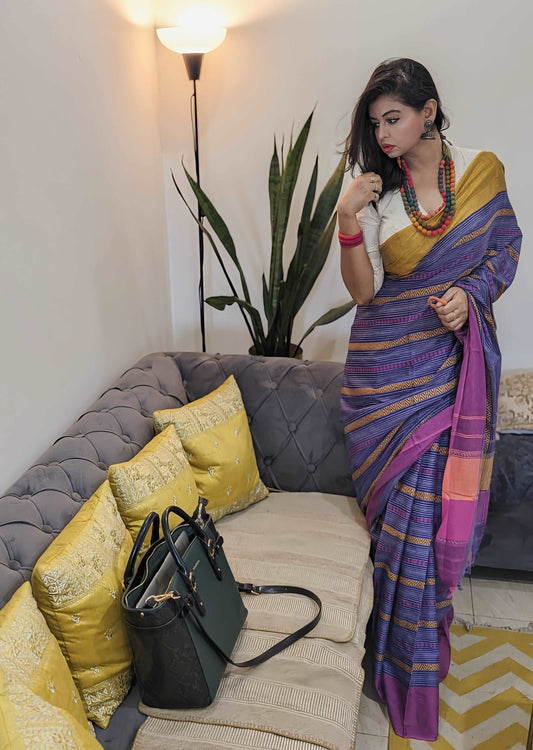 Royal Purple Hallmarked Handloom Dhoneykhali Saree