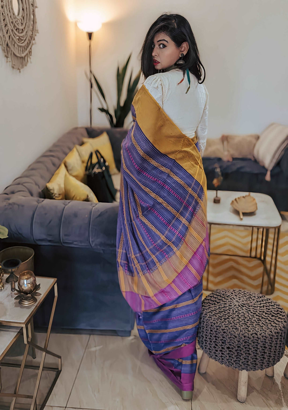 Royal Purple Hallmarked Handloom Dhoneykhali Saree