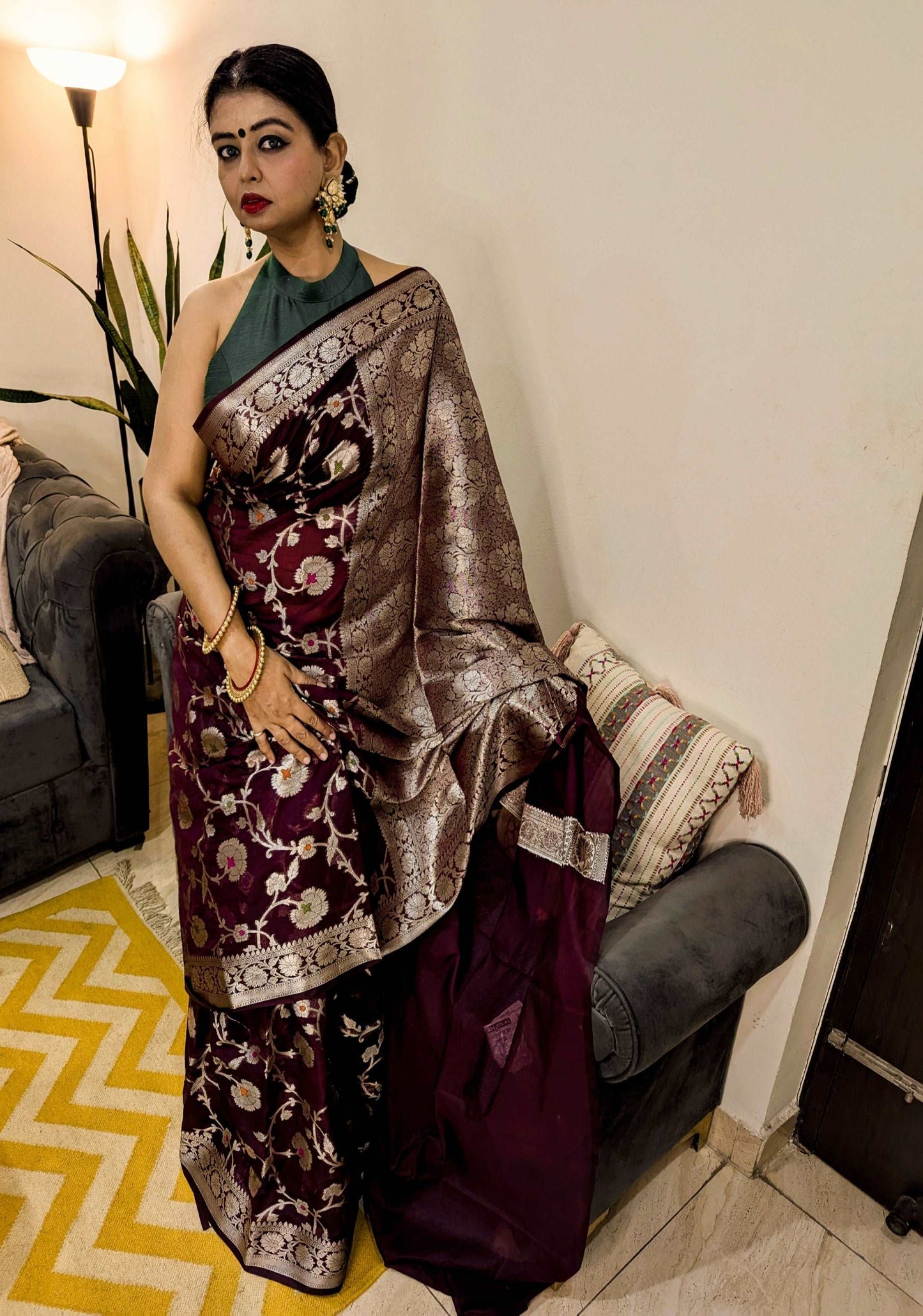 Brown Meenakari Jaal Banarasi Semi Georgette Saree