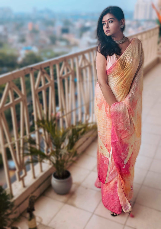 Sunrise Bliss Pure Chiffon Tie-Dye Saree