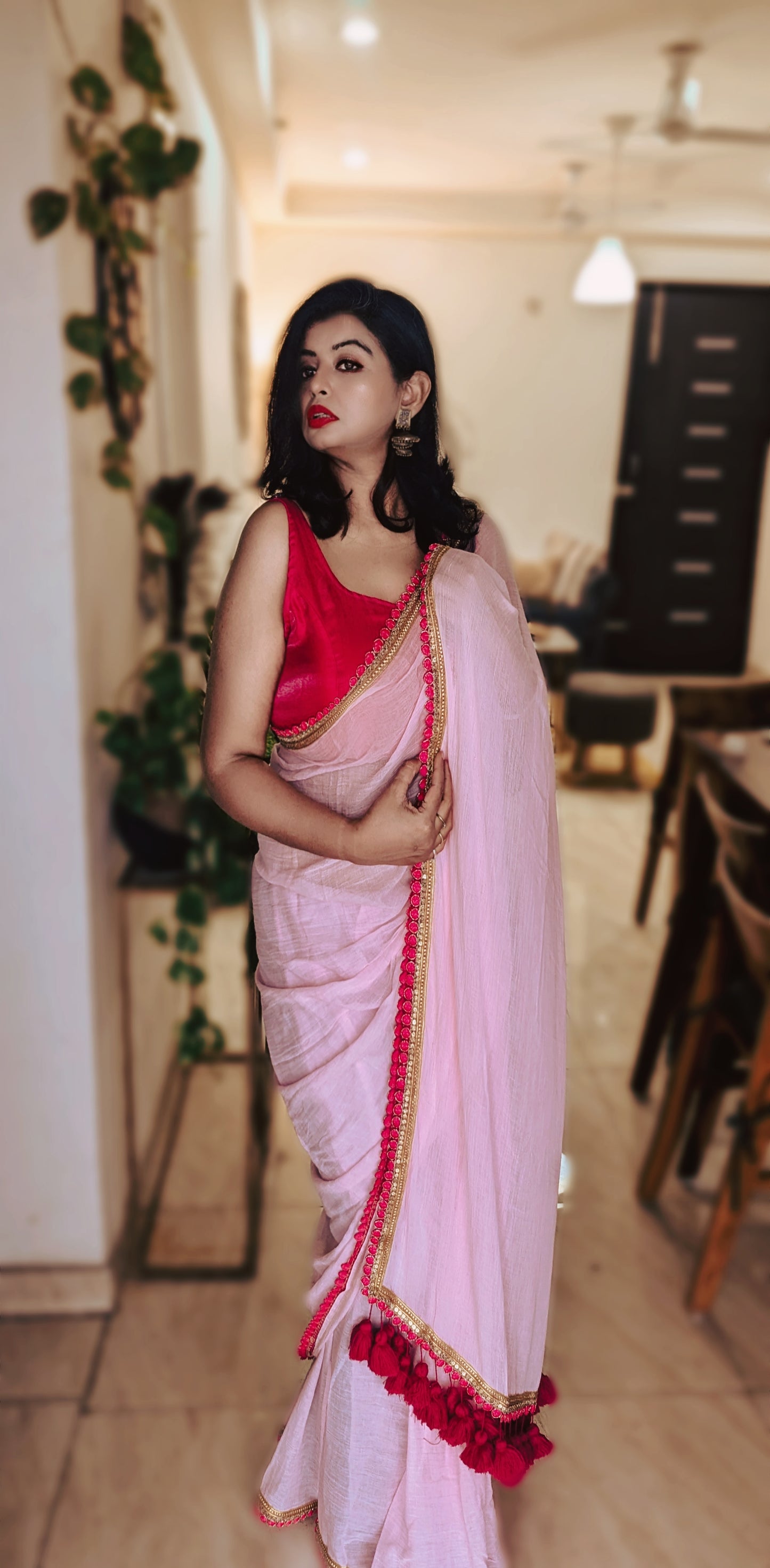 Graceful Baby Pink Bengal Handloom Mul Saree