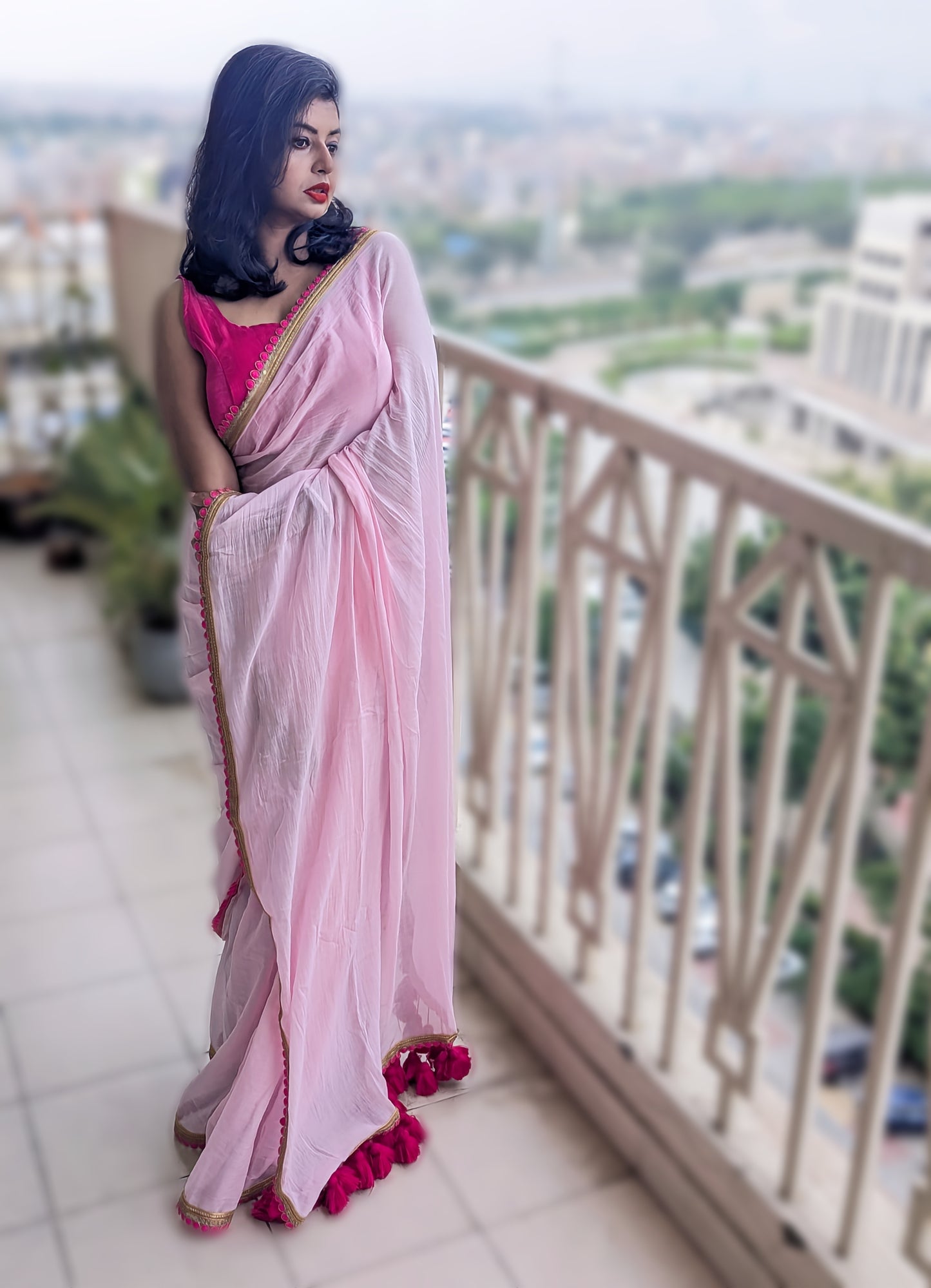 Graceful Baby Pink Bengal Handloom Mul Saree