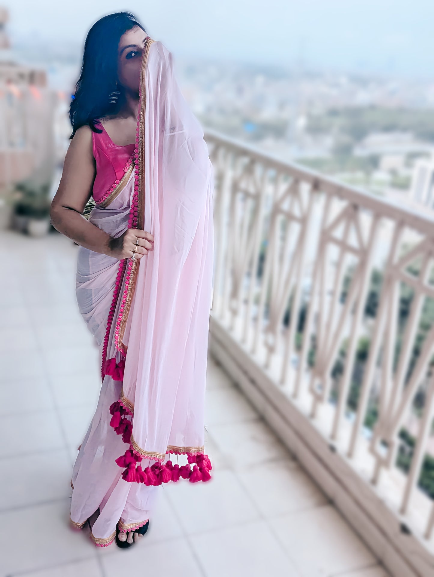 Graceful Baby Pink Bengal Handloom Mul Saree