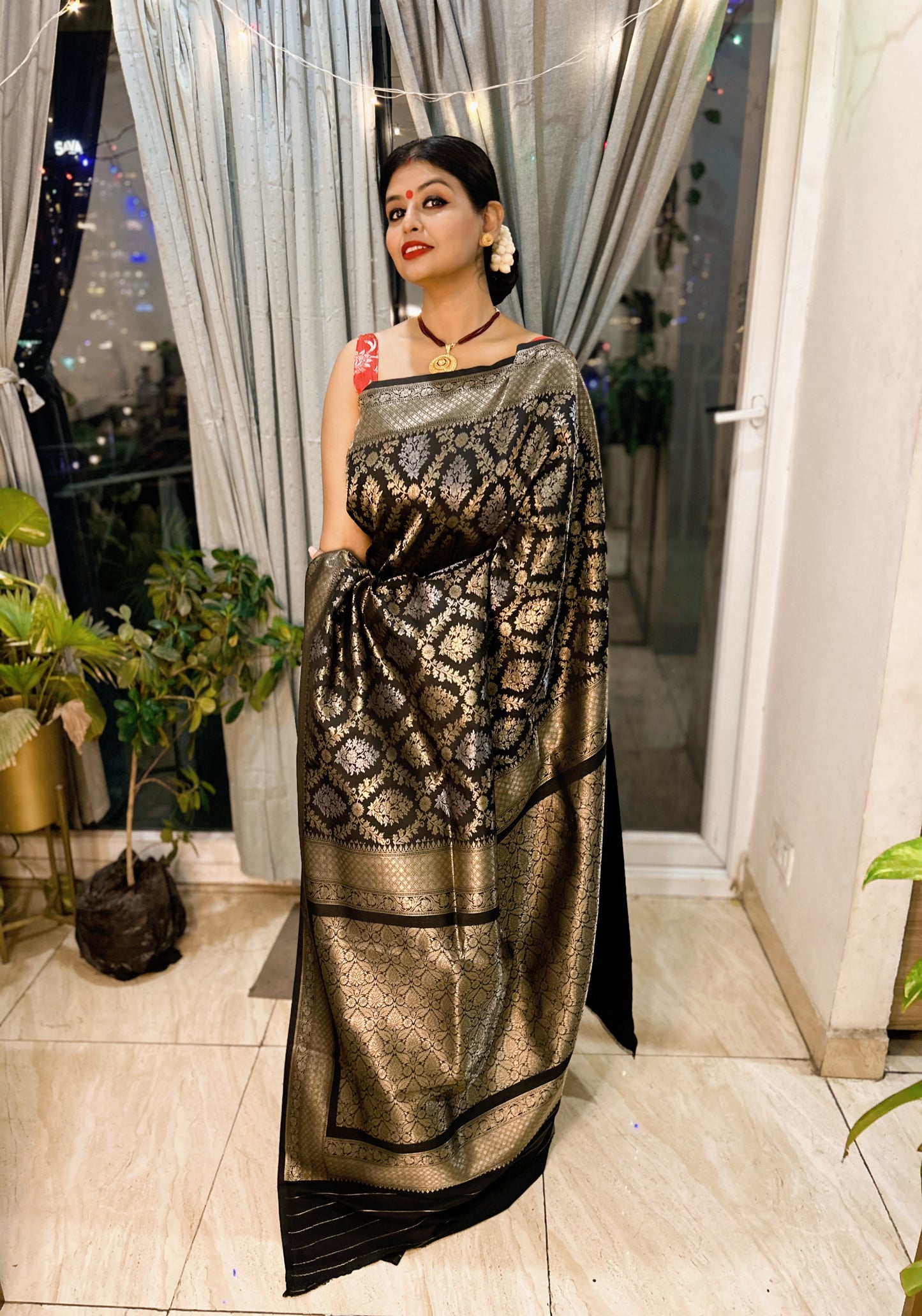 Midnight Gleam Semi Katan Silk Saree