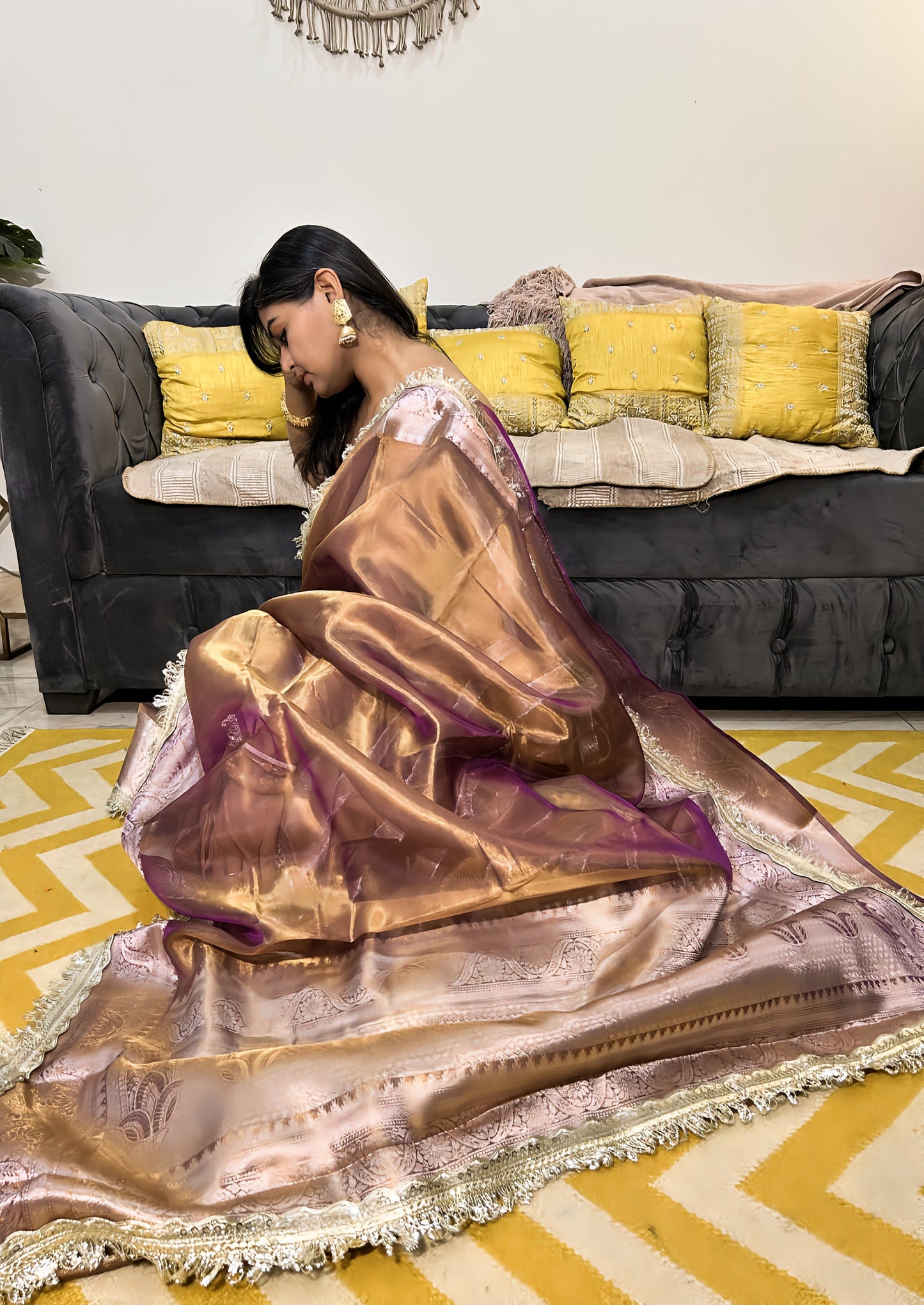 Royal Gleam Purple & Copper Dual-Tone Zari Tissue Silk Saree