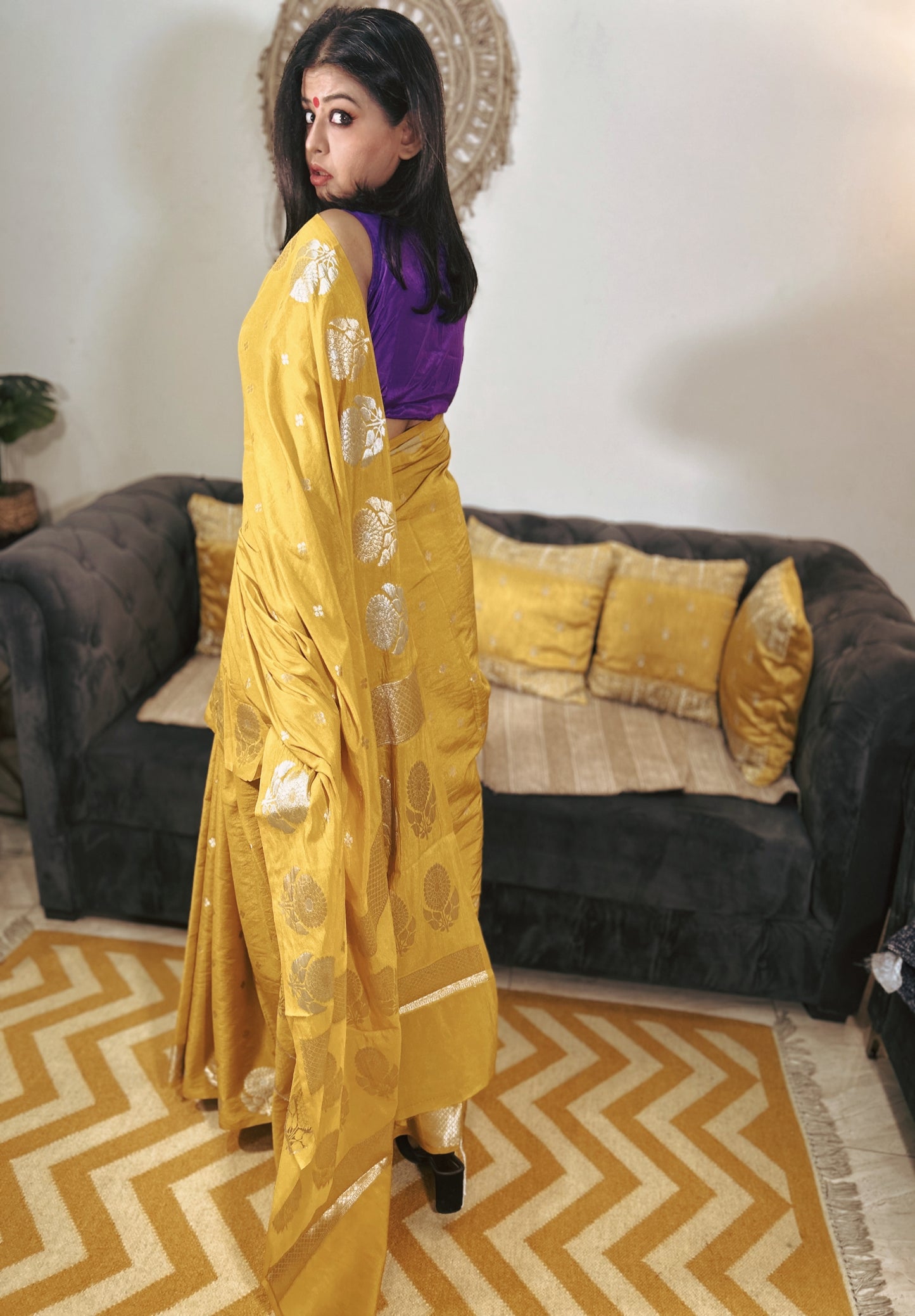 Golden Glow Desi Tussar Banarasi Silk Saree