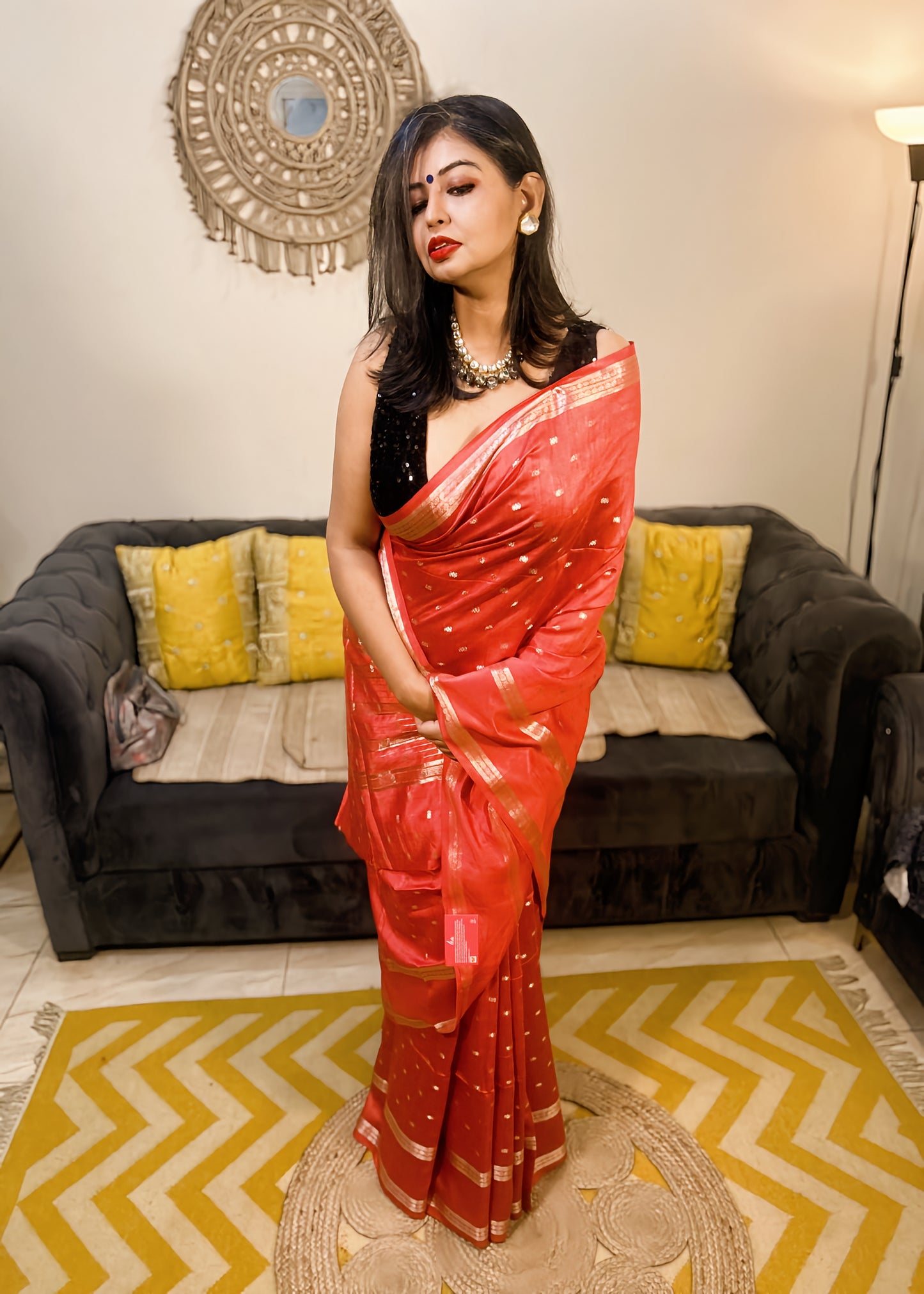 Radiant Red Maheshwari LIVA Saree