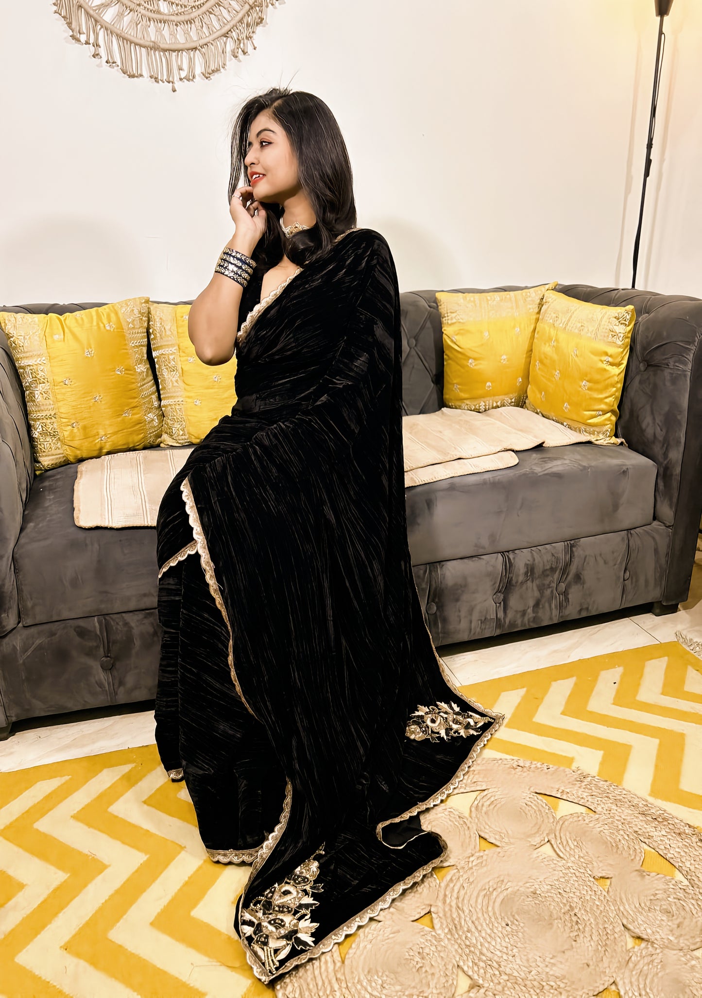 Regal Noir Velvet Saree