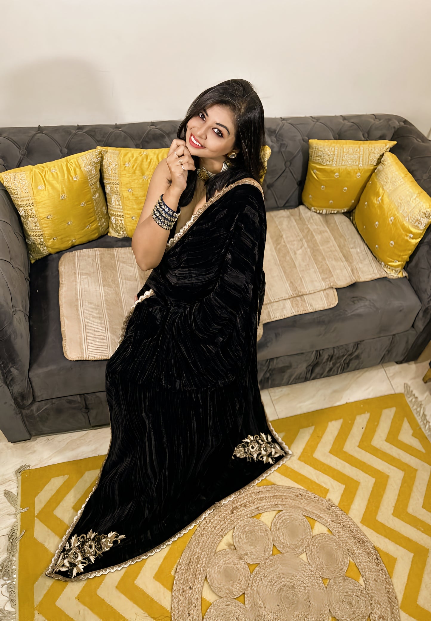 Regal Noir Velvet Saree