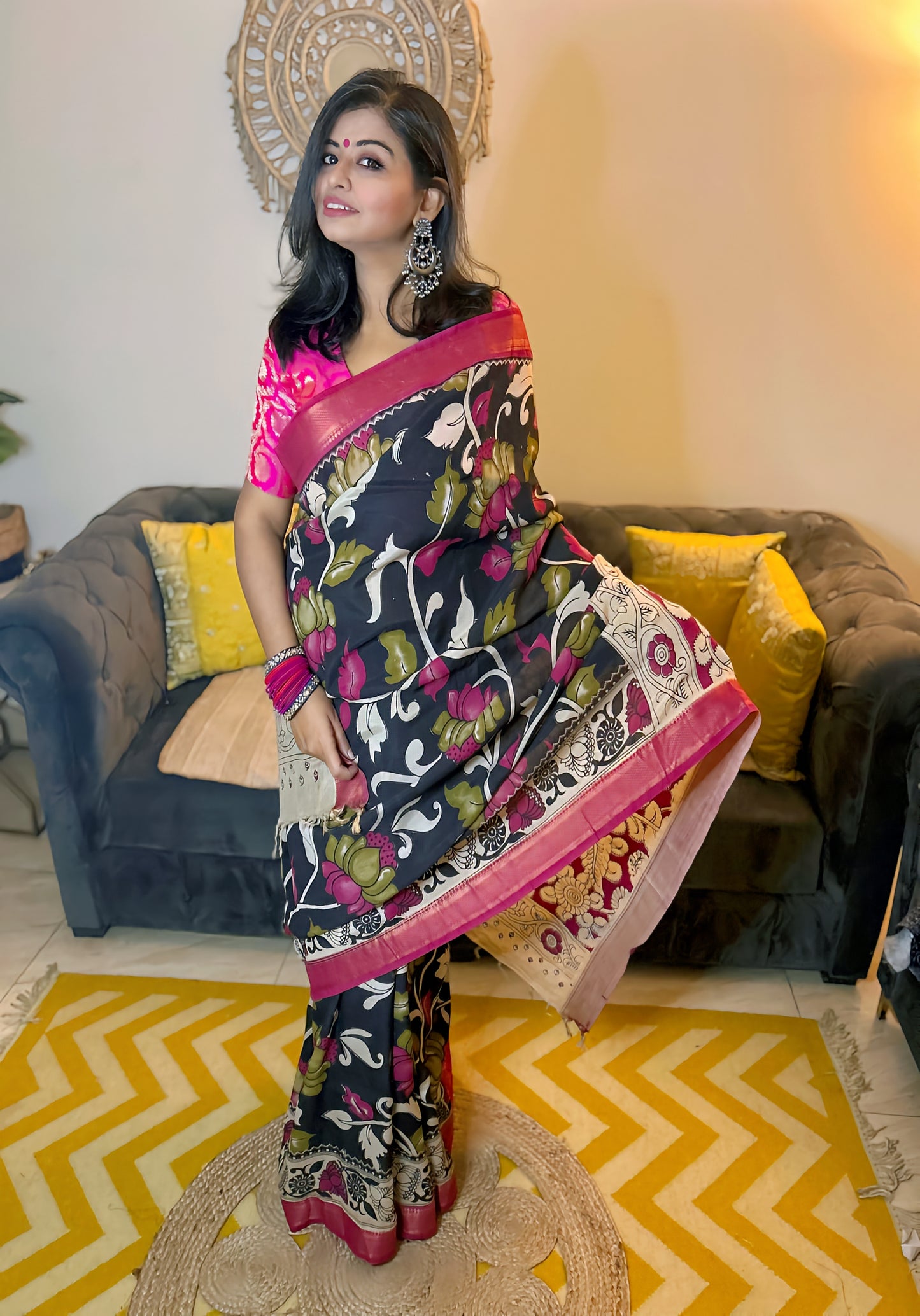 Enchanted Elegance Black Kalamkari Saree