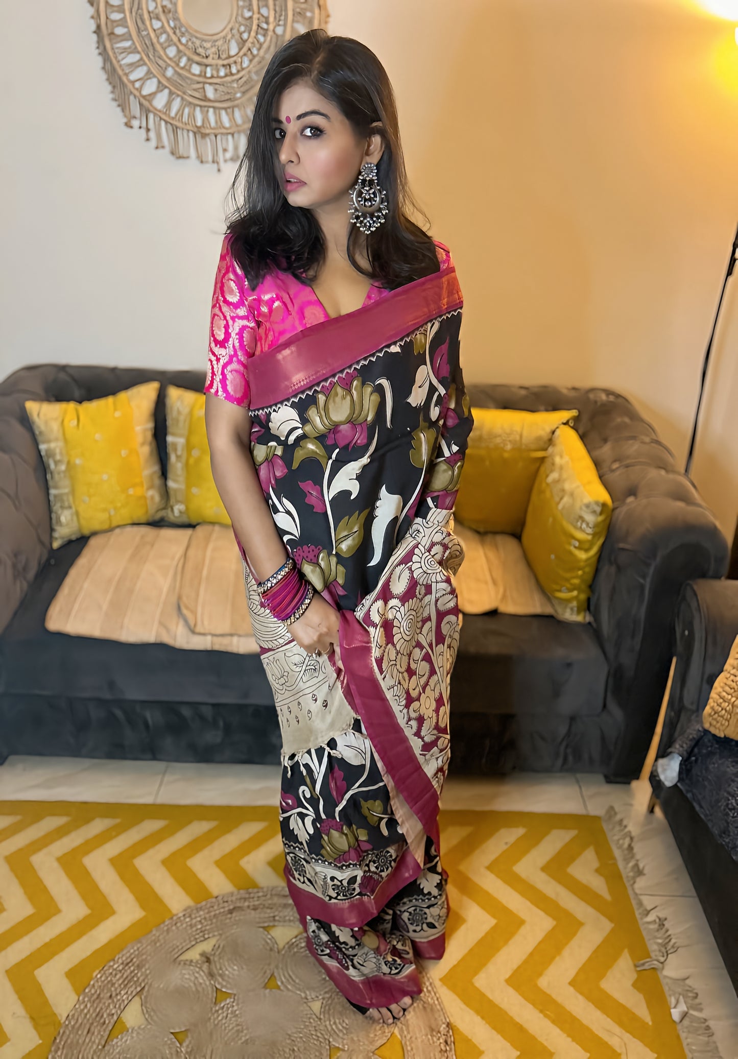 Enchanted Elegance Black Kalamkari Saree