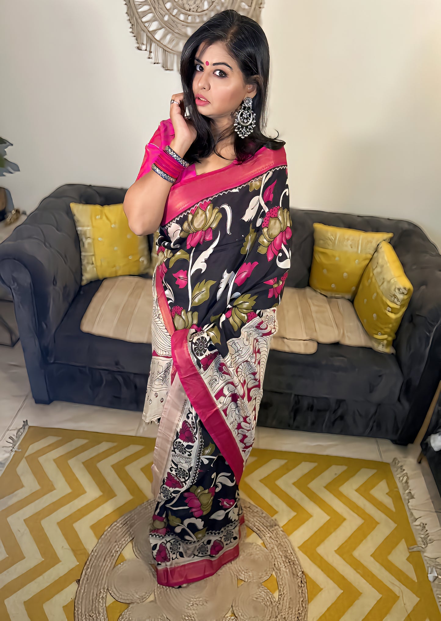 Enchanted Elegance Black Kalamkari Saree