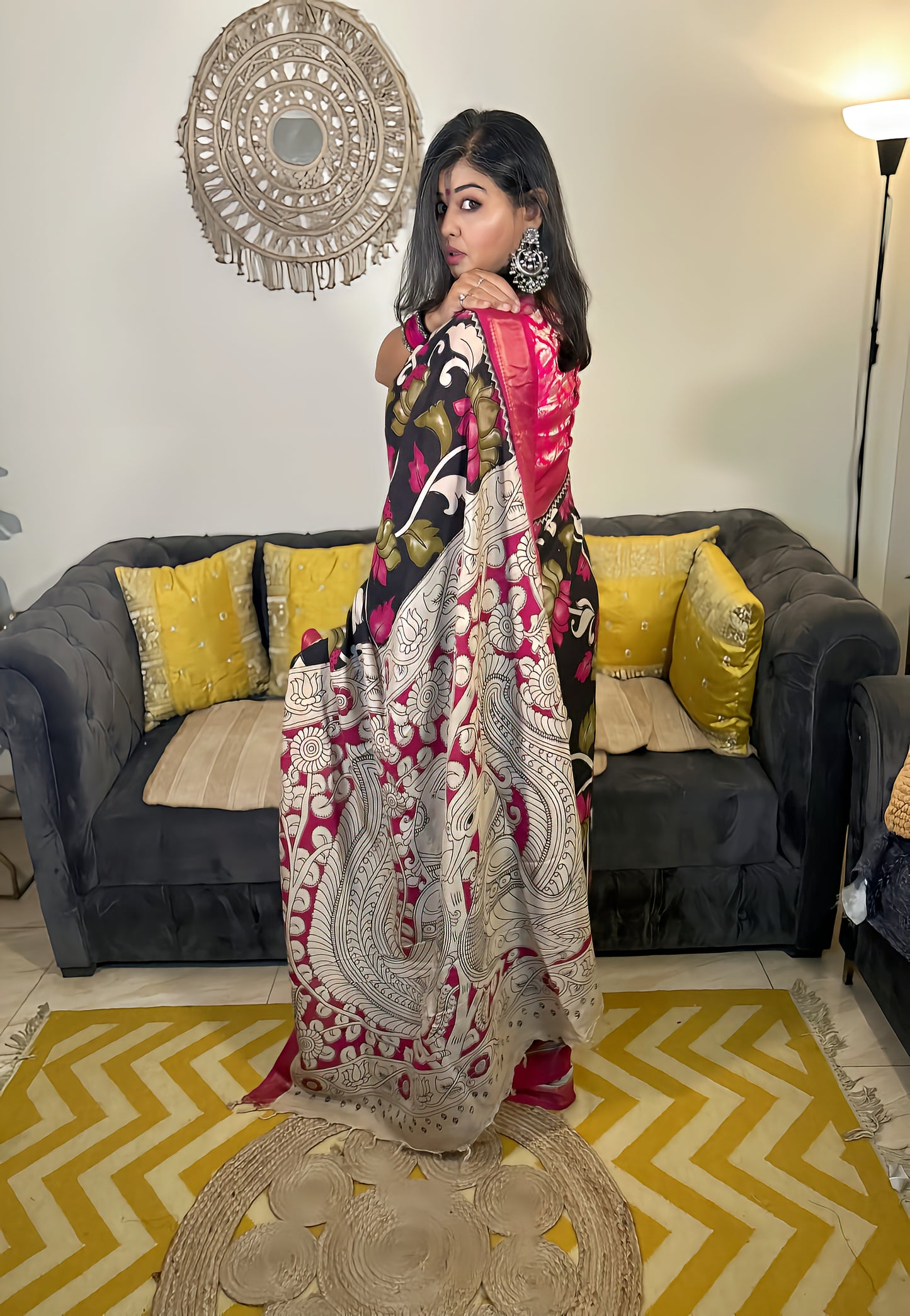 Enchanted Elegance Black Kalamkari Saree