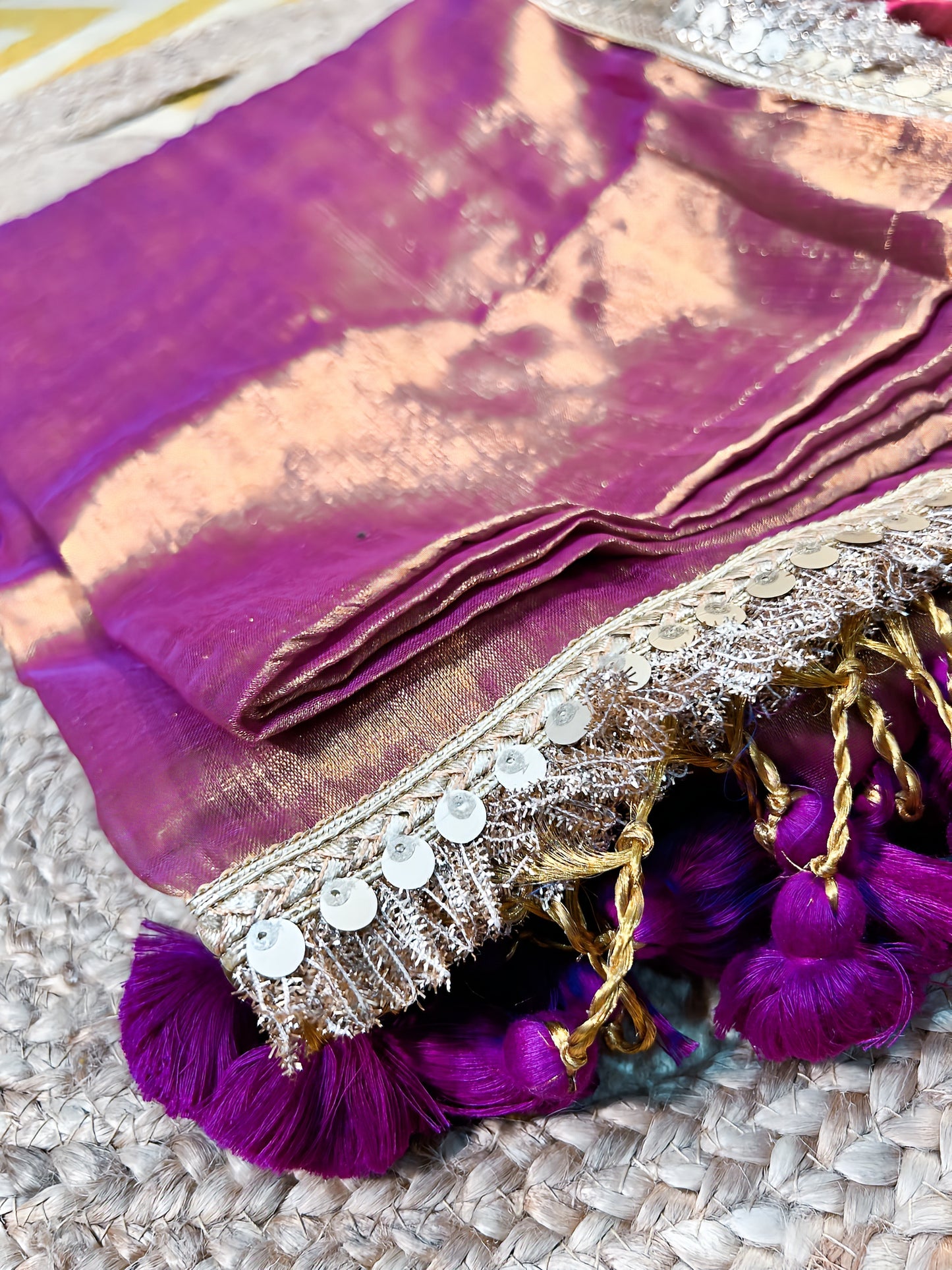 Regal Glow Copper Purple Tissue Saree