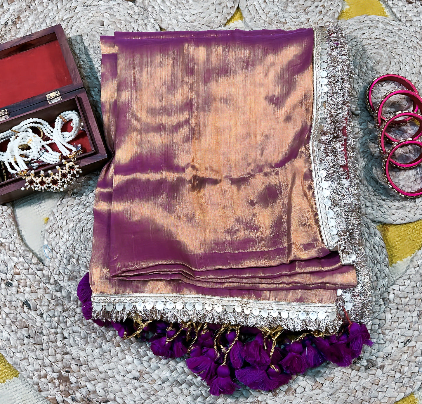 Regal Glow Copper Purple Tissue Saree