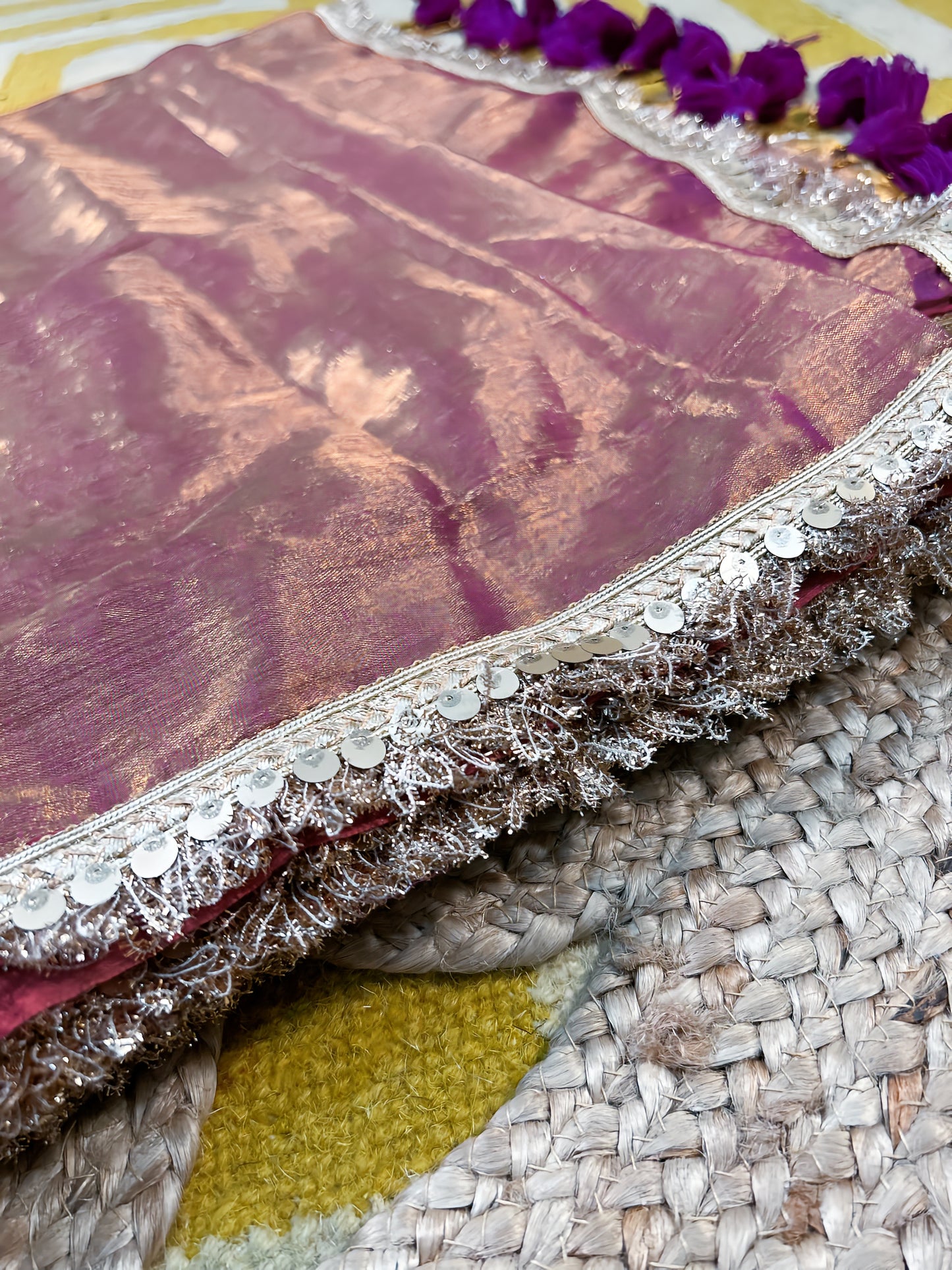 Regal Glow Copper Purple Tissue Saree