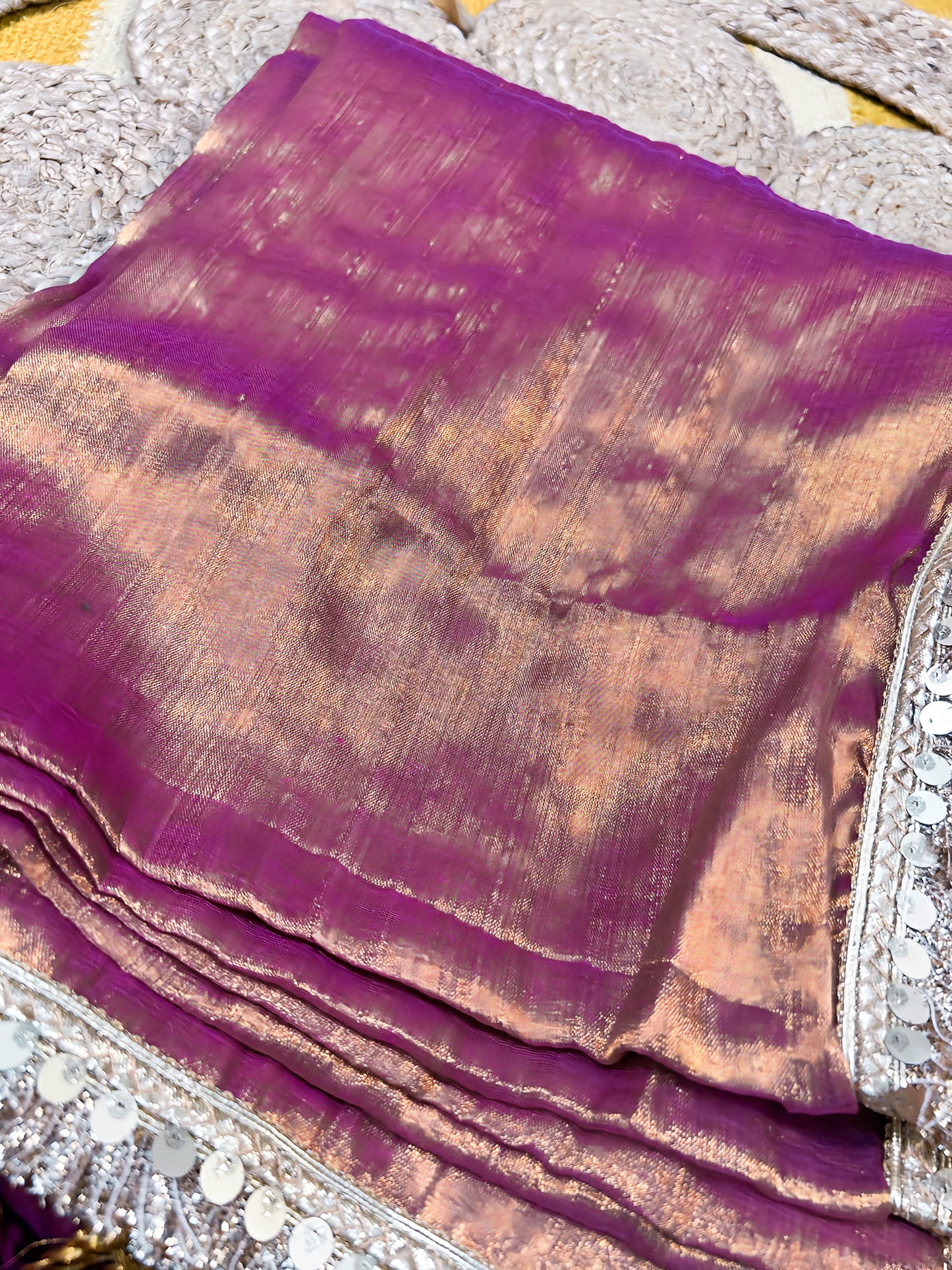 Regal Glow Copper Purple Tissue Saree