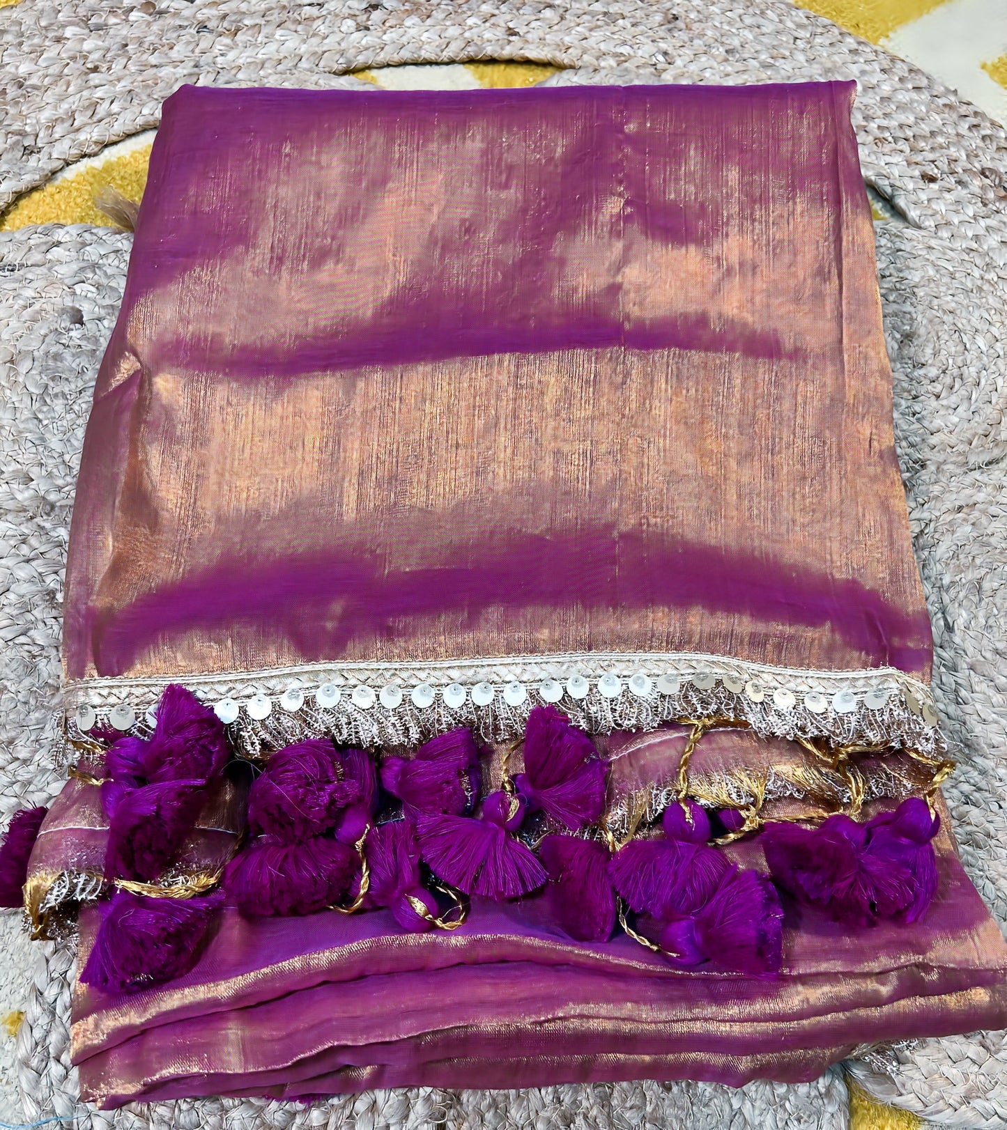 Regal Glow Copper Purple Tissue Saree