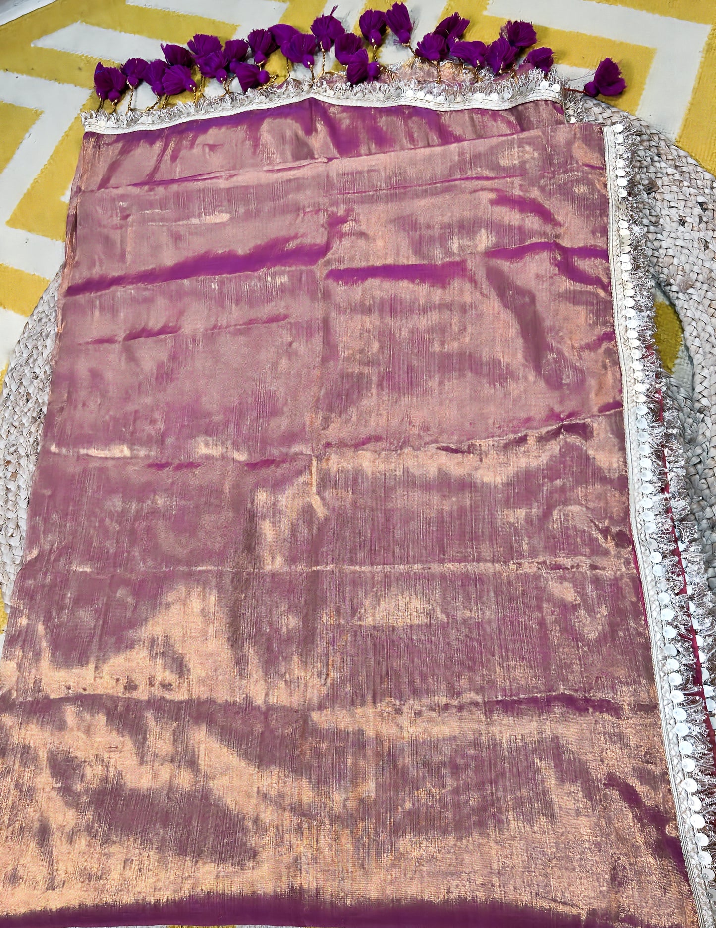 Regal Glow Copper Purple Tissue Saree