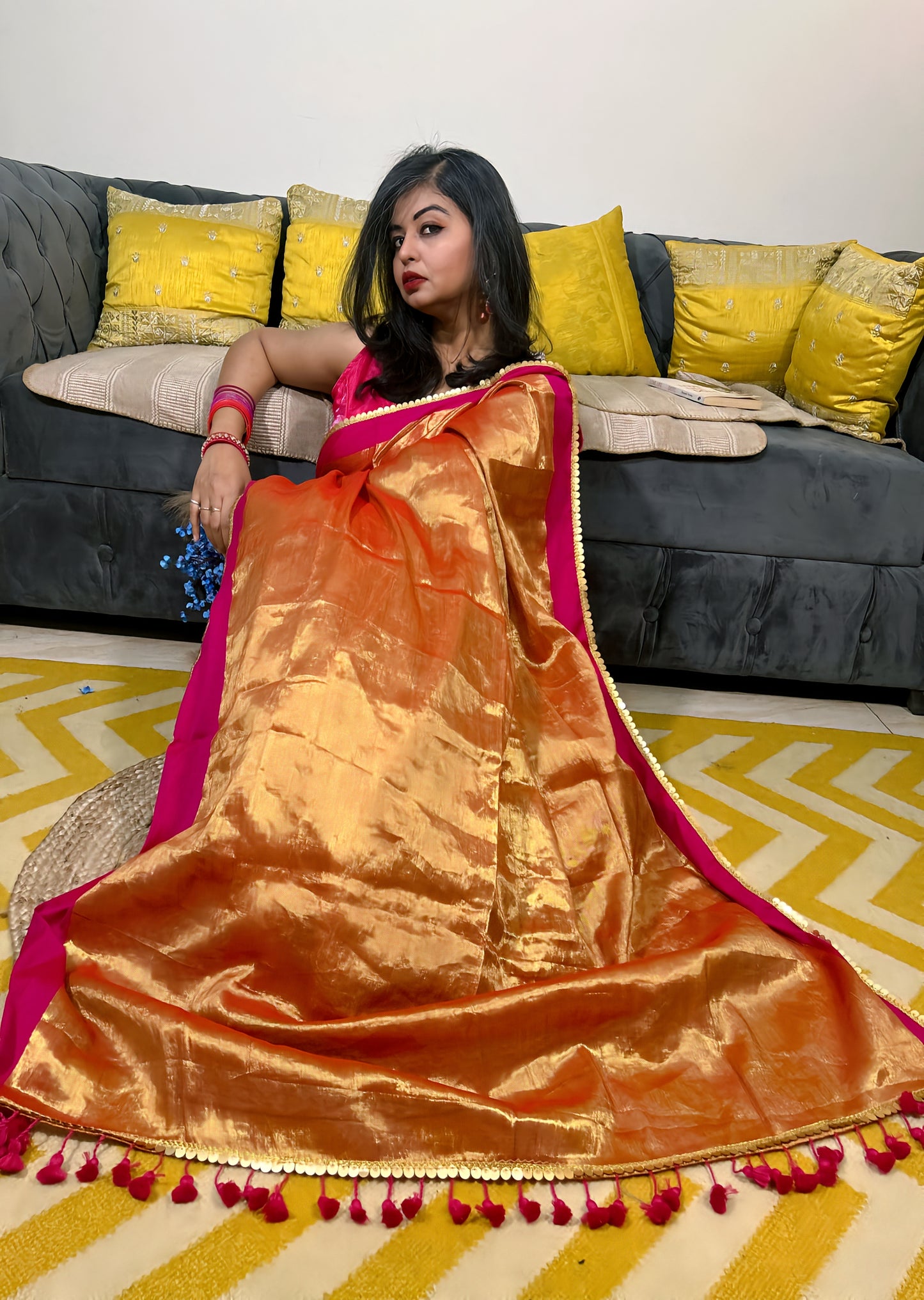 Royal Ember Rust Soft Tissue Saree