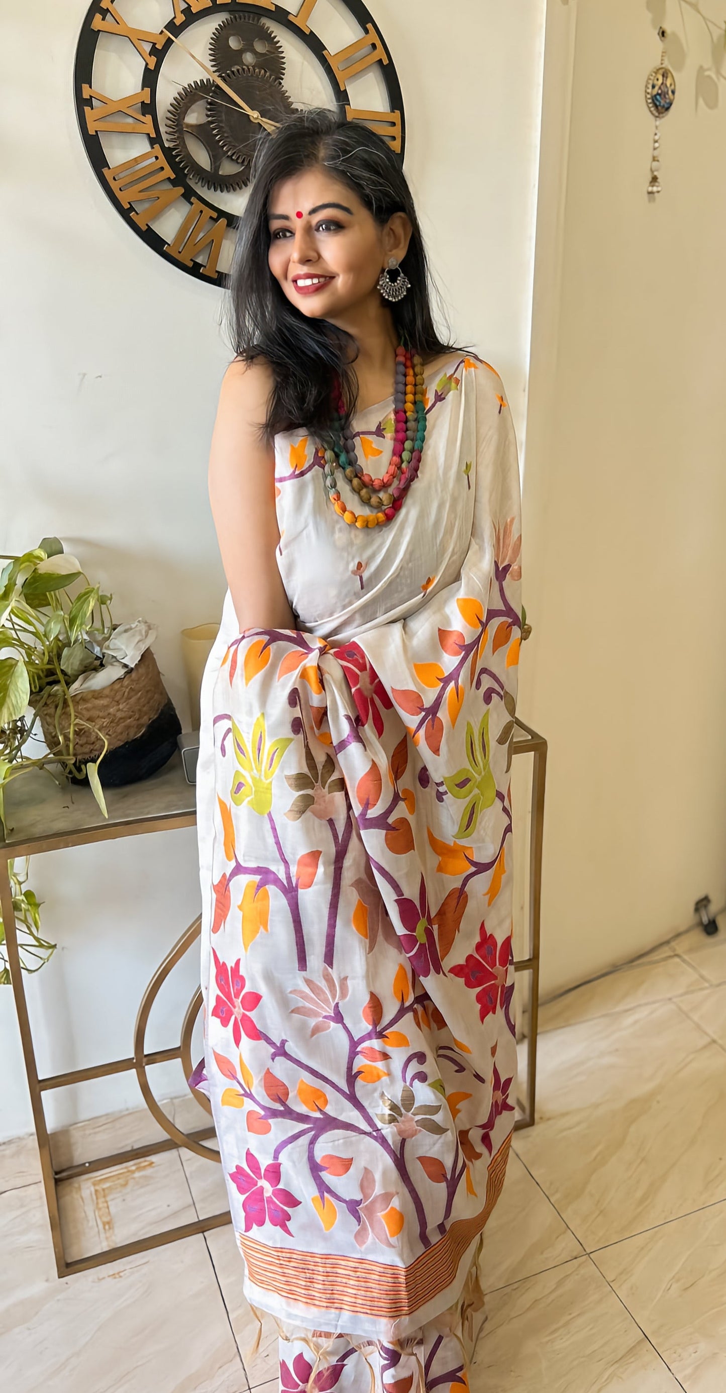 Ivory Bliss Jamdani Tussar Saree