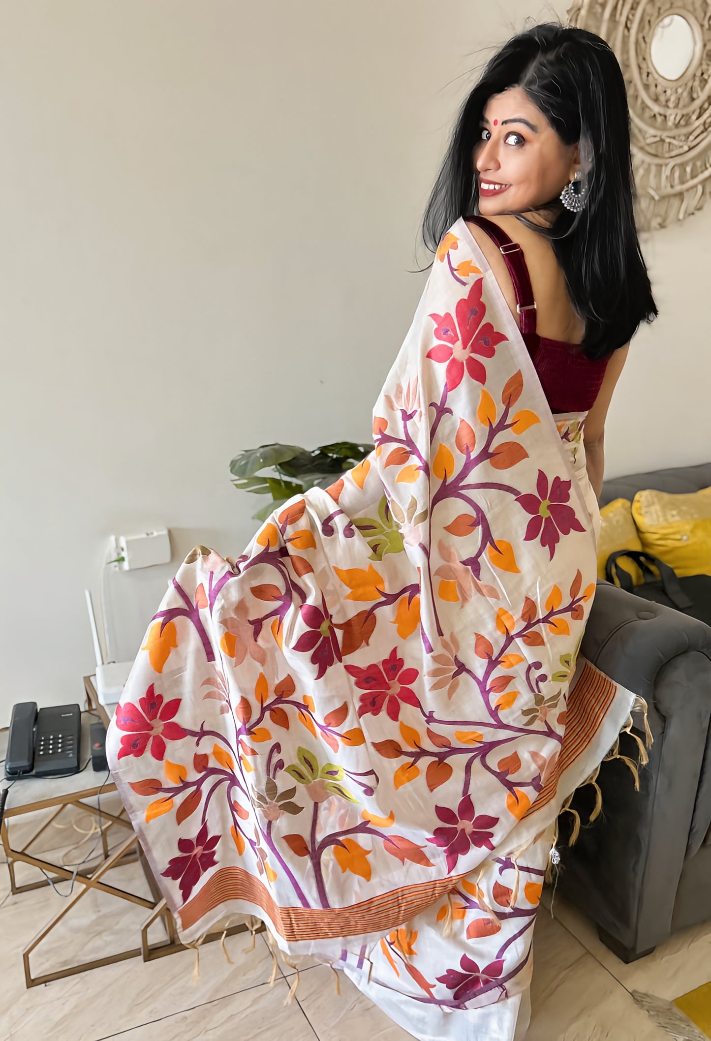 Ivory Bliss Jamdani Tussar Saree