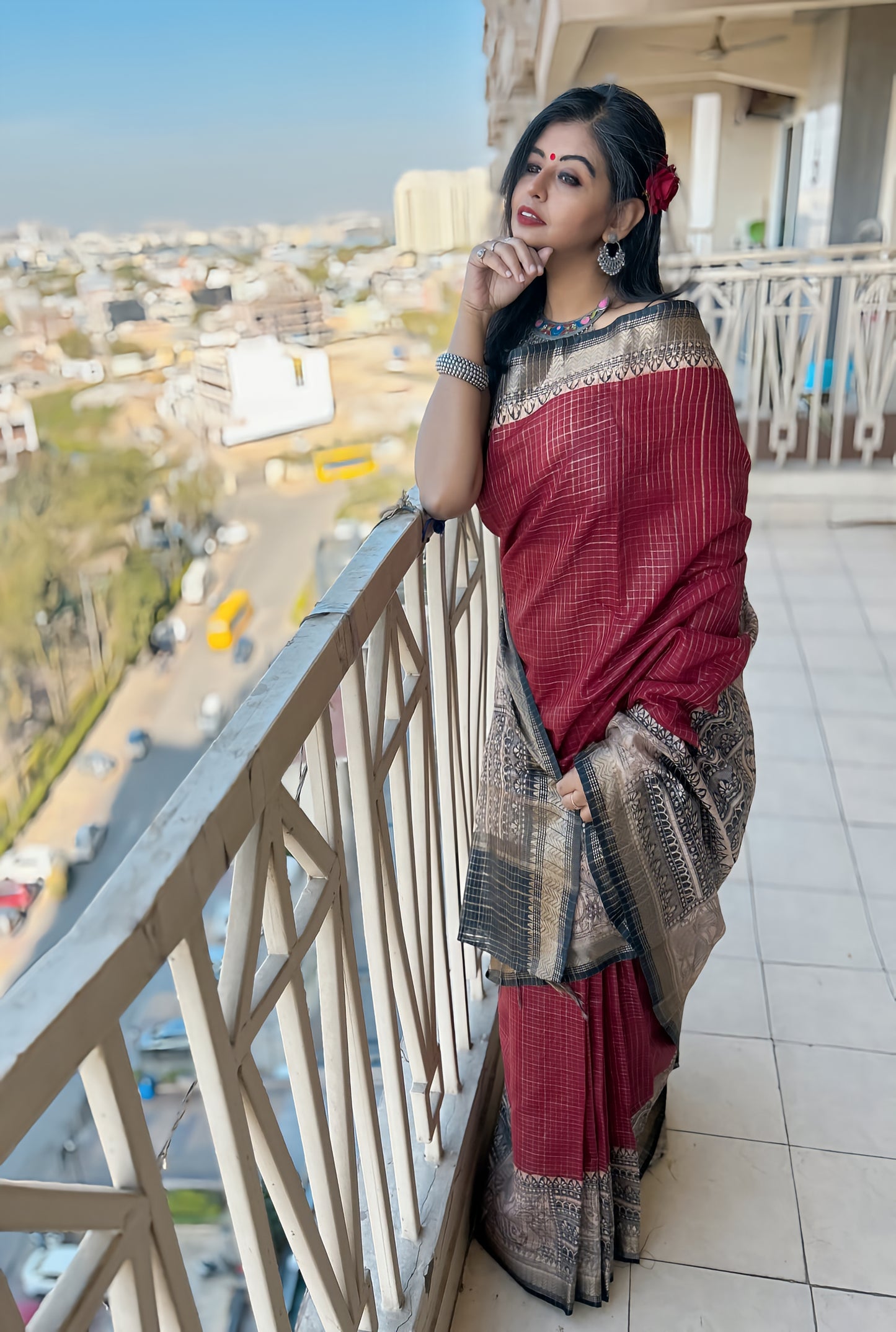 Crimson Madhubani Mangalgiri Saree