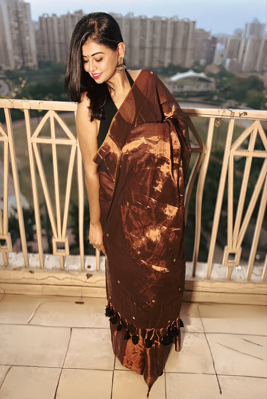 Tamarind Glow – Soft Tissue Sitara Saree