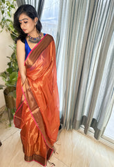 AgniRaag Orange Handloom Tissue Saree