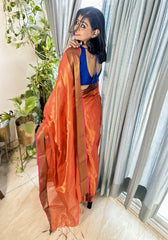 AgniRaag Orange Handloom Tissue Saree