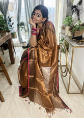 Tamra Rekha Rustic Handwoven Tissue Saree