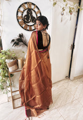 Tamra Rekha Rustic Handwoven Tissue Saree