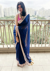 Midnight Azure Ink Blue Mul Cotton Saree