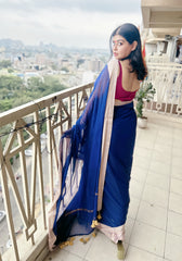 Midnight Azure Ink Blue Mul Cotton Saree