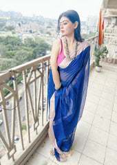 Midnight Azure Ink Blue Mul Cotton Saree