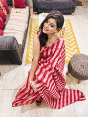 Kumkum Red Munga Silk Saree With Traditional Tissue Artistry