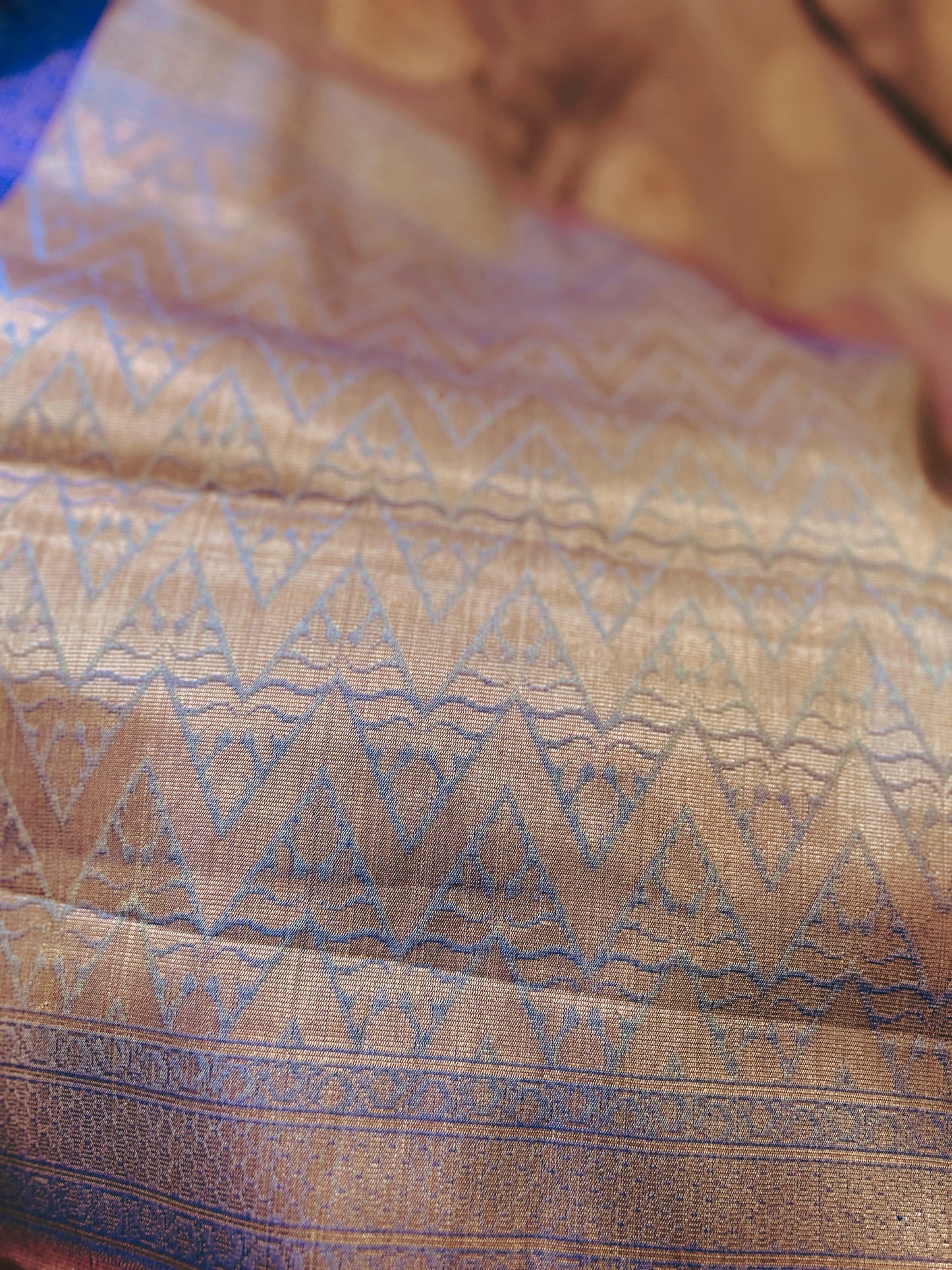 Vaidehi – Royal Blue Border Kanchi Silk Saree in Deep Beige